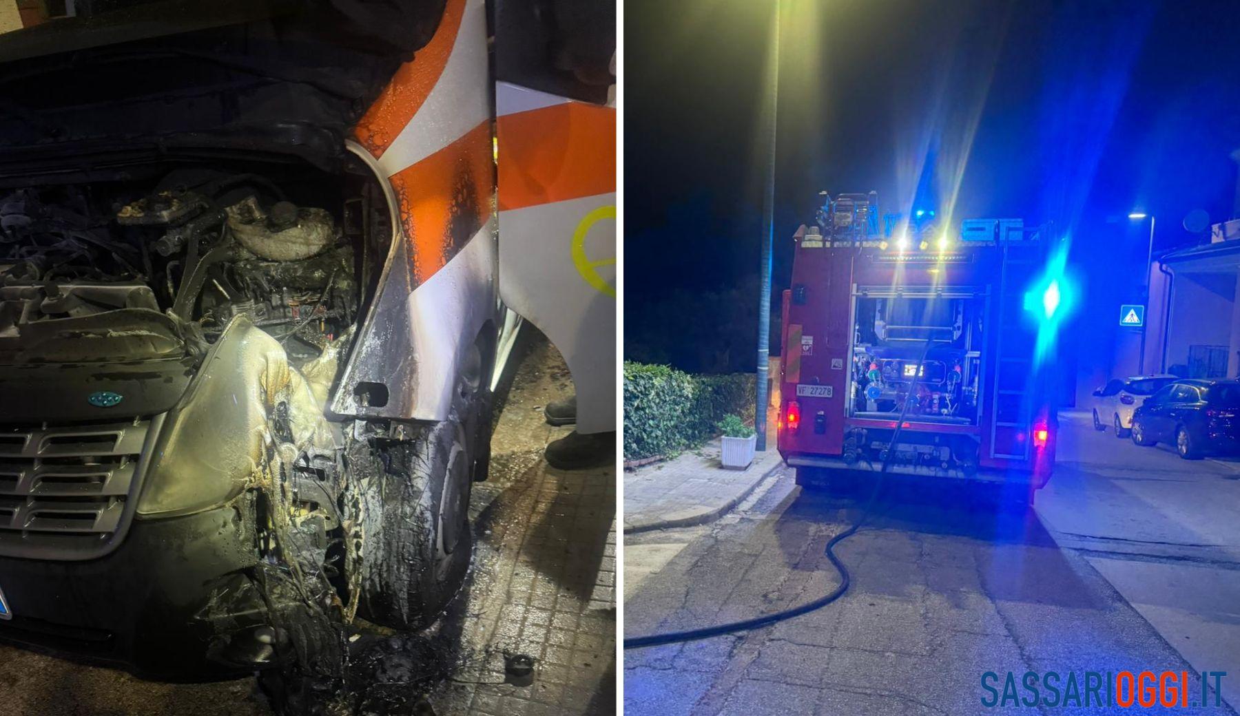 Incendio ambulanza Sassari Emergenza a Tissi